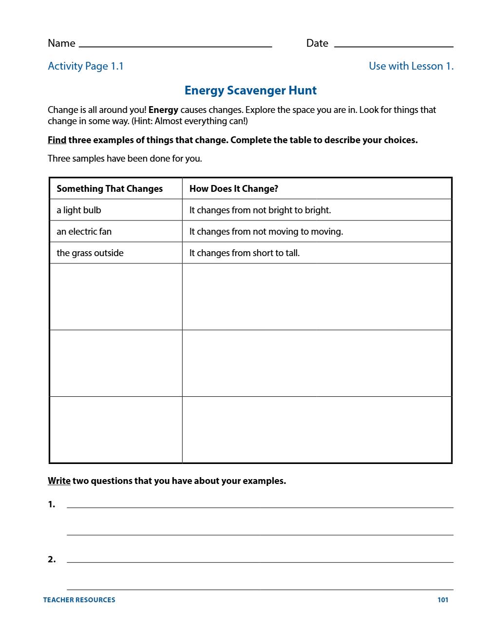 Activity Page 1.1, page 107
